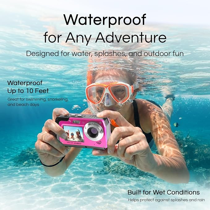 Minolta MN40WP 48MP Waterproof Digital Camera – Dual LCD Screens, 2.7K QHD Video