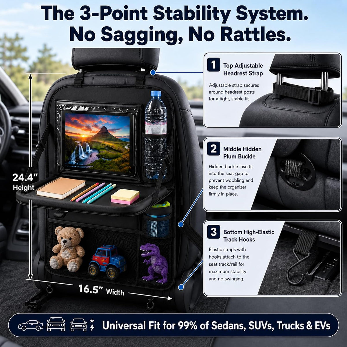 Backseat Car Organizer with Tray Table,Dual 11" Tablet Holder-1 Pack