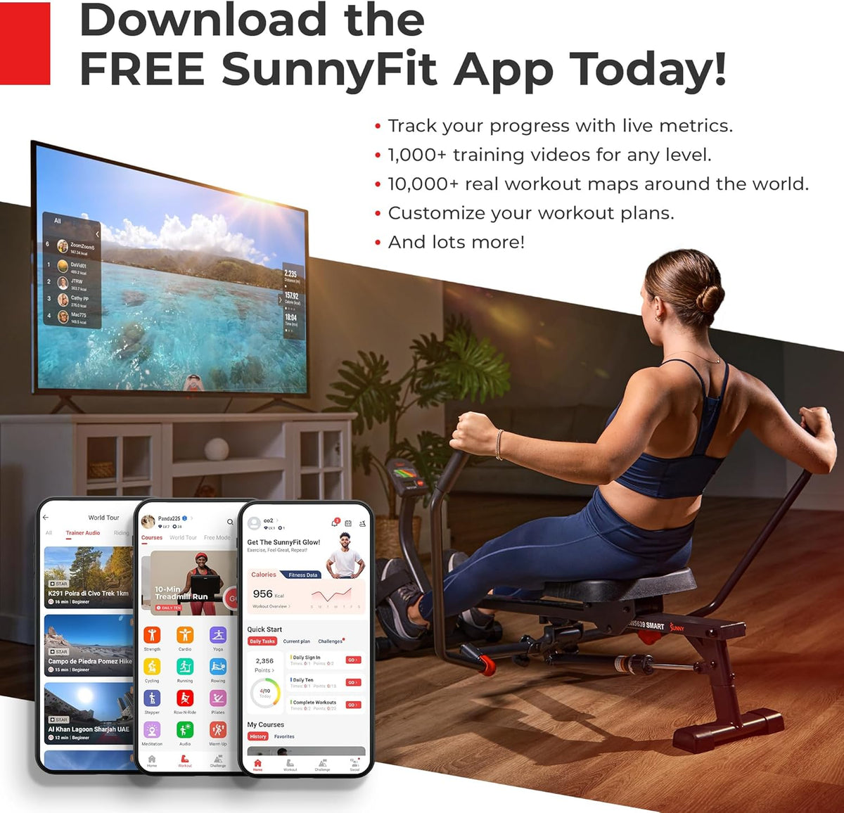 Sunny Health & Fitness Folding Treadmill - Smart Performance with Adjustable Incline & Free Bluetooth App