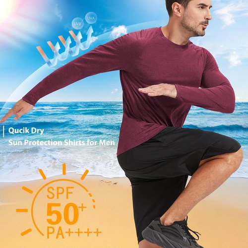 MLYENX Long Sleeve Men's Workout Shirts - UPF 50+ UV Protection, Quick-Dry, Moisture-Wicking | 7 Pack