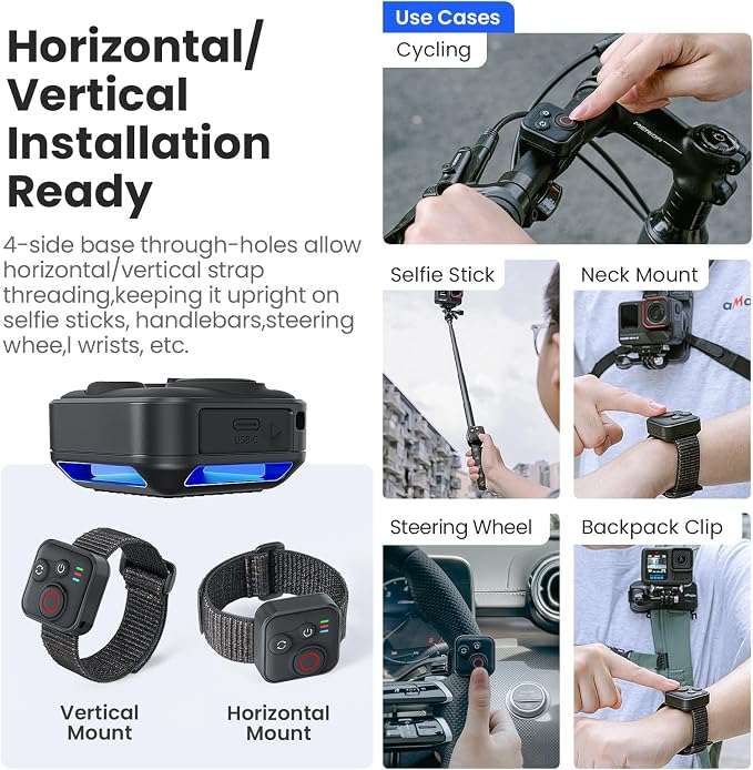 Bluetooth Remote Control for Insta360 X5/X4/X3/X2/Go 3S/ACE Pro 2, GoPro Camera