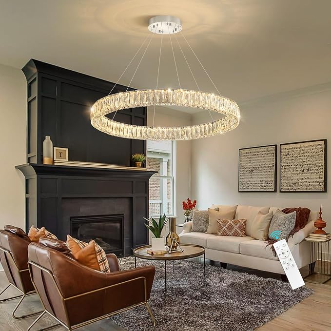 HAIXIANG Modern Crystal Chandelier Dimmable LED Ring Pendant Chandeliers Light