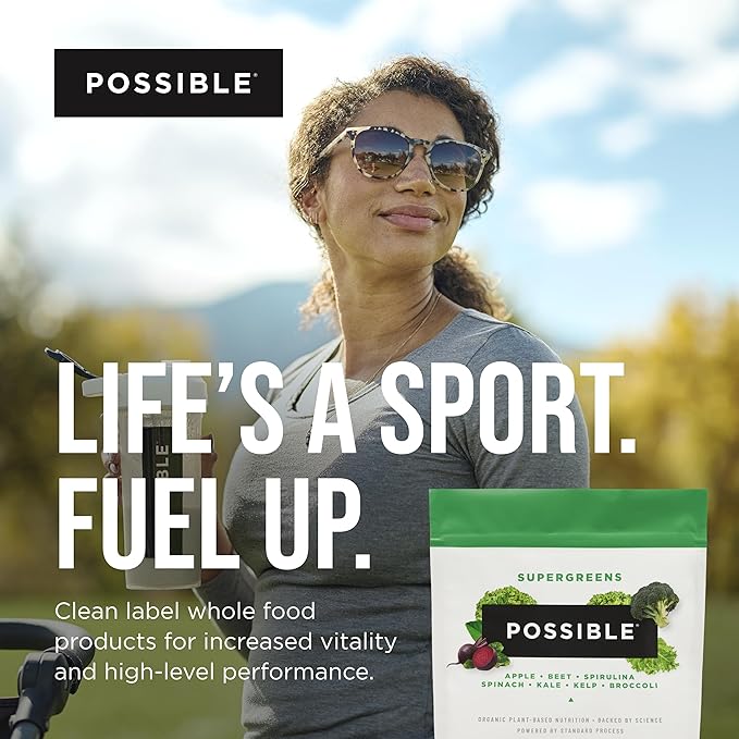 Possible SuperGreens - Superfoods Powder Mix with 23 Whole Food Ingredients - Vegan, Organic, Plant-Based Wellness - Gluten-Free, USDA Organic - Clean Label - 1 Bag, 30 Servings