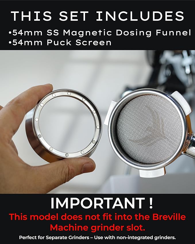 54mm Espresso Dosing Funnel and Puck Screen Set Magnetic Coffee Dosing Ring And Filter for Portafilters Compatible with 54 mm Breville Portafilter Basket Premium Espresso Machine Accessories