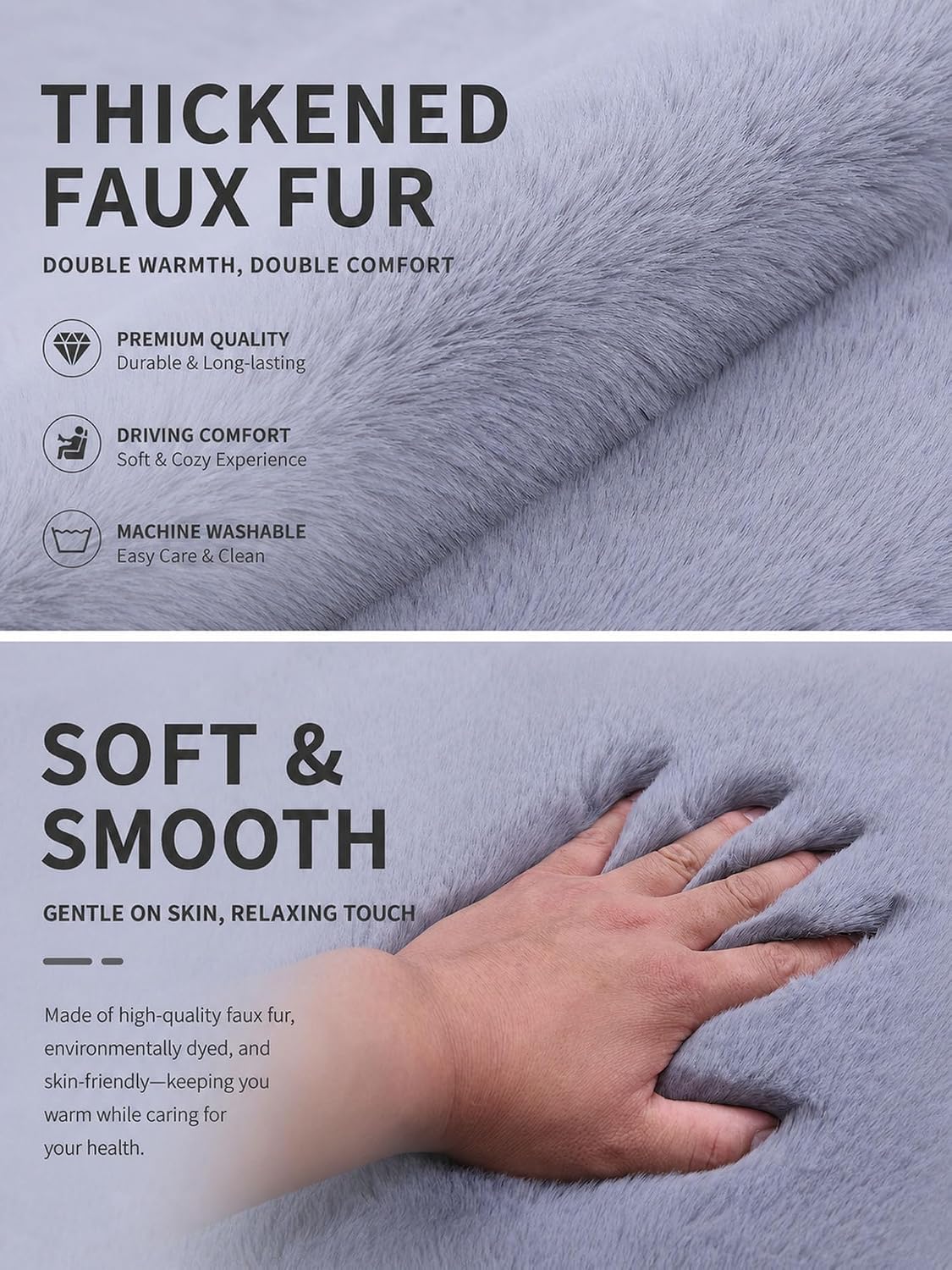Winter Soft Warm Faux Rabbit Fur car seat Cushion,Universal fit Plush Front and Back Fuzzy car seat Pads Cushion Cover Protector - 1pcs (Back seat 1pcs,Gray)