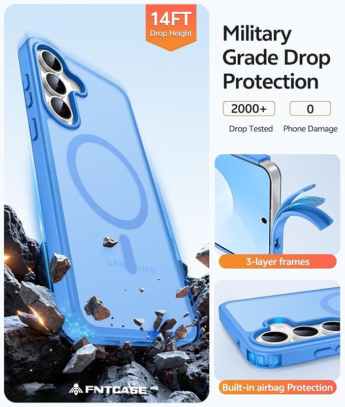 FNTCASE for Samsung Galaxy S25 FE Case: Magnetic Translucent Matte Military