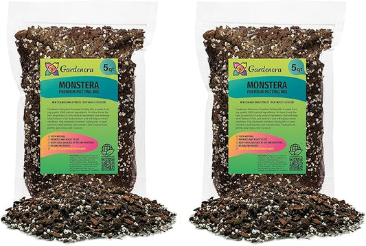 Gardenera Premium Monstera Potting Soil - 10 Quart - Quick Drain Potting Soil for Growing and Repotting Monstera Deliciosa/Swiss Cheese Plant (2 Bags of 5 Quart)