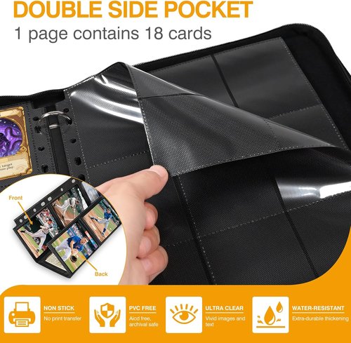 1080 Pockets Black Trading Card Sleeves by [Brand Name] - Double-Sided, Thickened Protectors for MTG, Yu-Gi-Oh!, Baseball Cards | 60 Pack