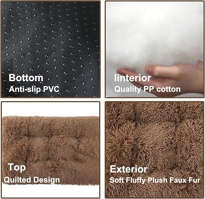Dog Crate Mat, Dog Bed for Large Dogs, Comfy Fluffy Kennel Pad Anti-Slip for Dog beds & Furniture, Quilted Dog Bed for Pets for Medium/Small Dogs Cats (Color : Khaki, Size : 16.9x11)