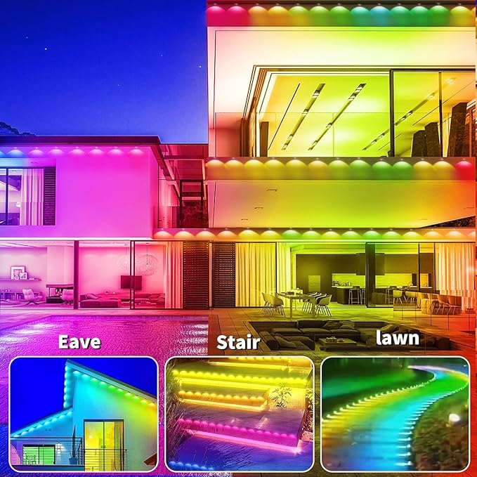 300FT Permanent Outdoor RGB Lights,IP67 Waterproof Smart LED Eaves Lights with App/Remote Control,for Christmas and All Holiday Decor,Daily and Accent Lighting,House Roof and Garden Lighting