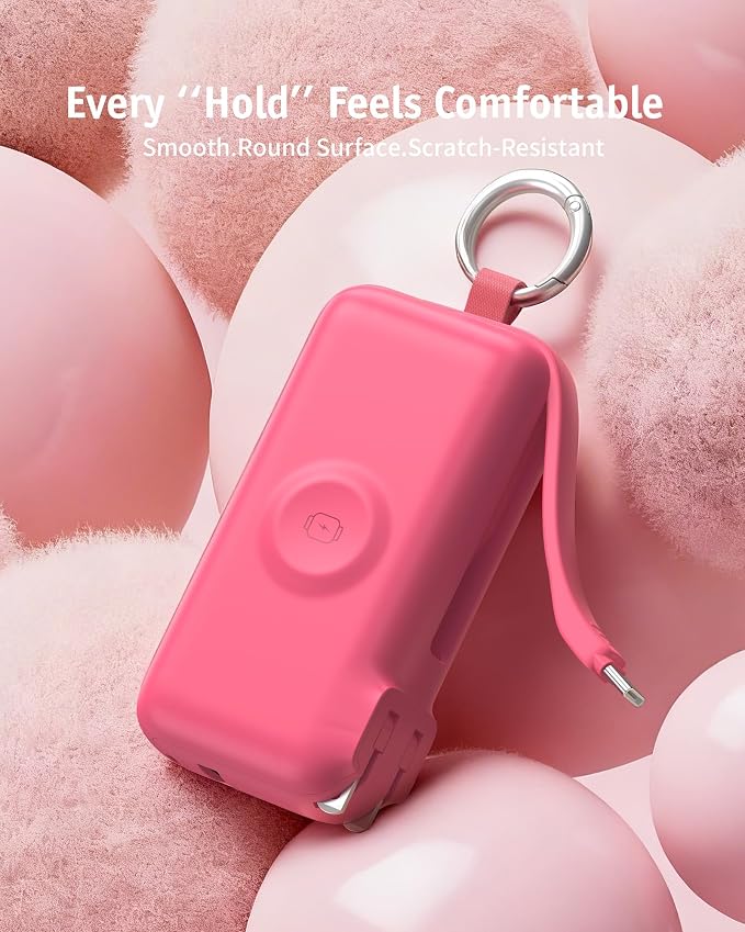 RORRY Flow Portable Charger, 10000mAh 40W Fast Charging Power Bank with Built-in USB C Cable and Foldable Wall Plug, Battery Pack Travel Essentials for iPhone 17/16/15, Apple Watch, iPad, MacBook