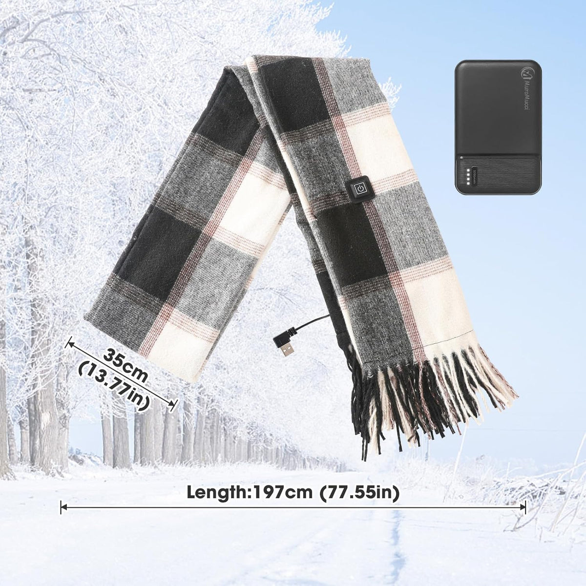 Skiennix Heated Scarf - Rechargeable Neck Warmer for Women & Men | Intelligent Electric Heating, Winter Warmth