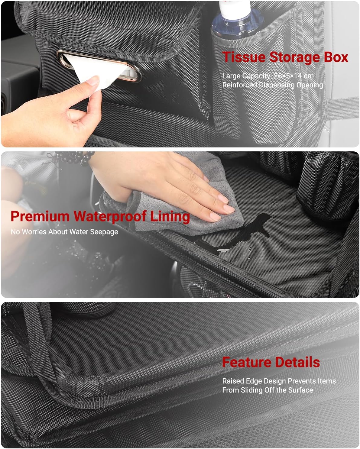 1pc Car Back Seat Organizer with Foldable Table Tray, 8 Storage Pockets & Tablet Holder, Kick Mat Back Seat Protector Cover for Kids, Road Trip Travel Accessories - Black