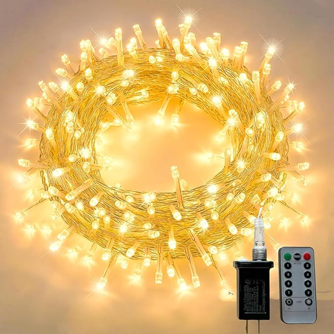 Warm White Led Connectable String Lights, 8 Modes Christmas String Light Plug in Classroom Lights, 33ft 100 LED Fairy Twinkle Light Outdoor for Christmas Tree Decor