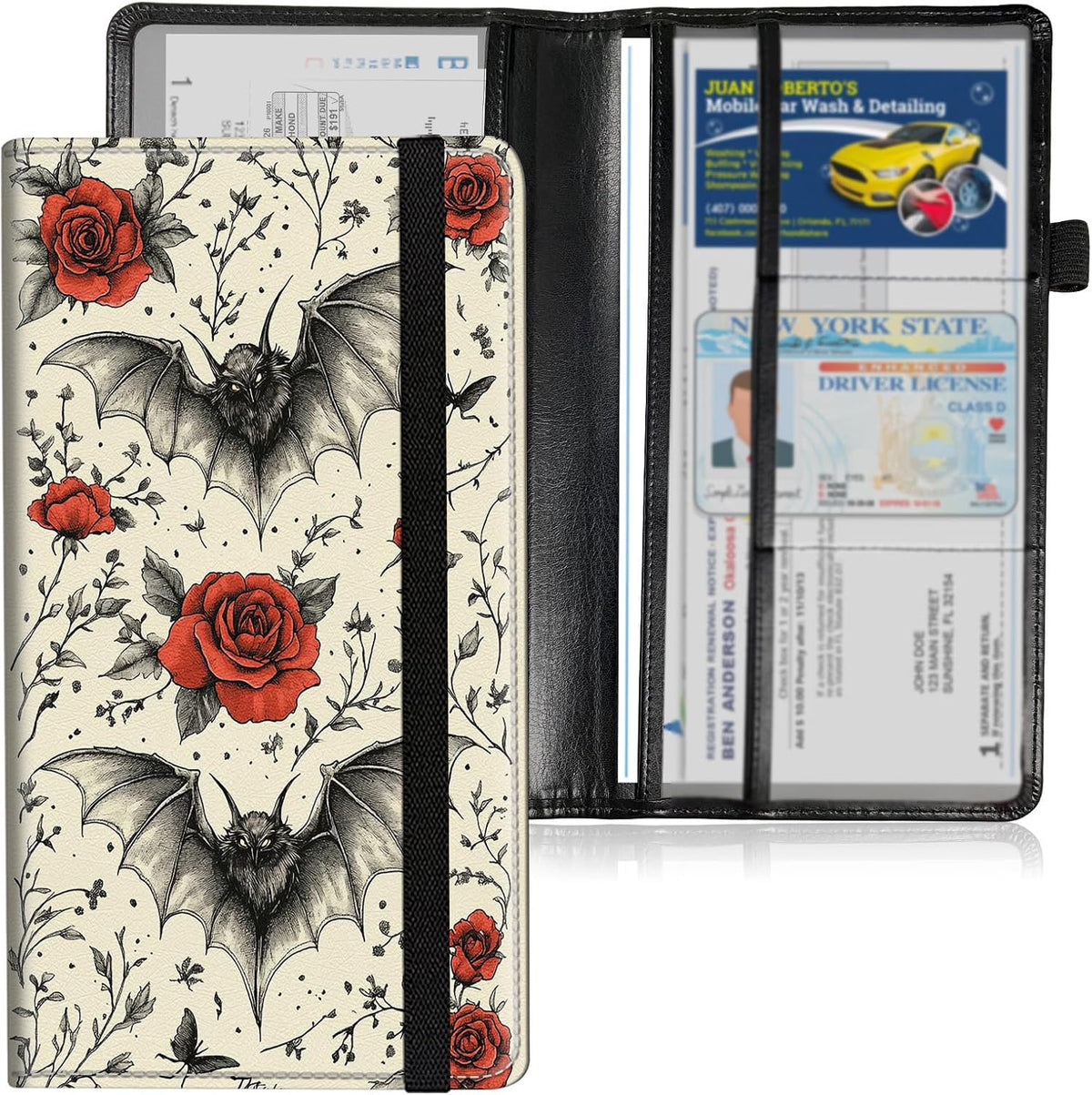 Car Registration and Insurance Holder, Leather Car Document Organizer Wallet, Panda Cubs Bamboo Forest Glove Box Storage for License, ID Card, Card Holder, Cars Accessories for Women Men