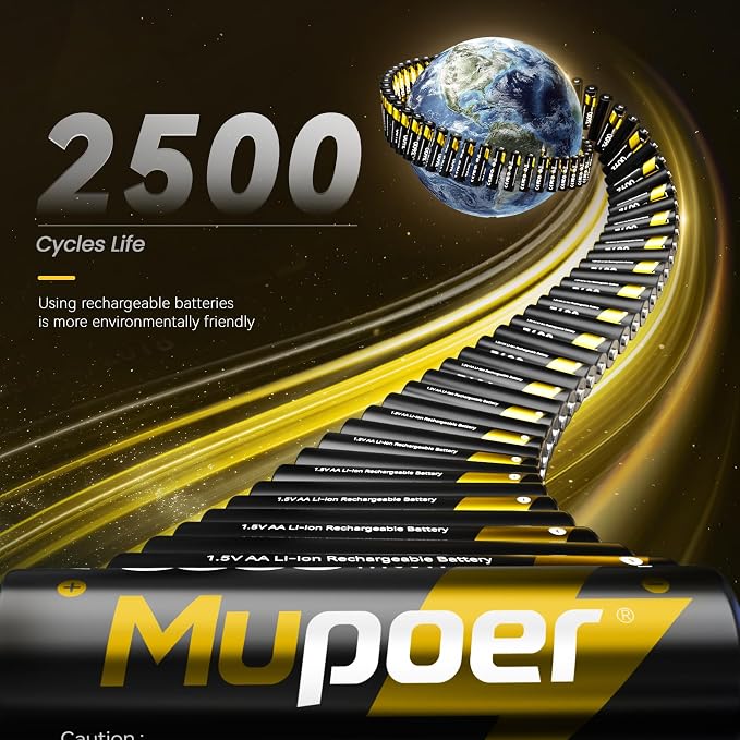 Mupoer Rechargeable Lithium Batteries AA 8-Pack