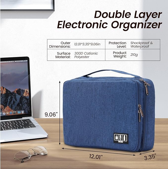 Large Electronic Organizer Travel Case, Double Layer Tech Accessories Bag