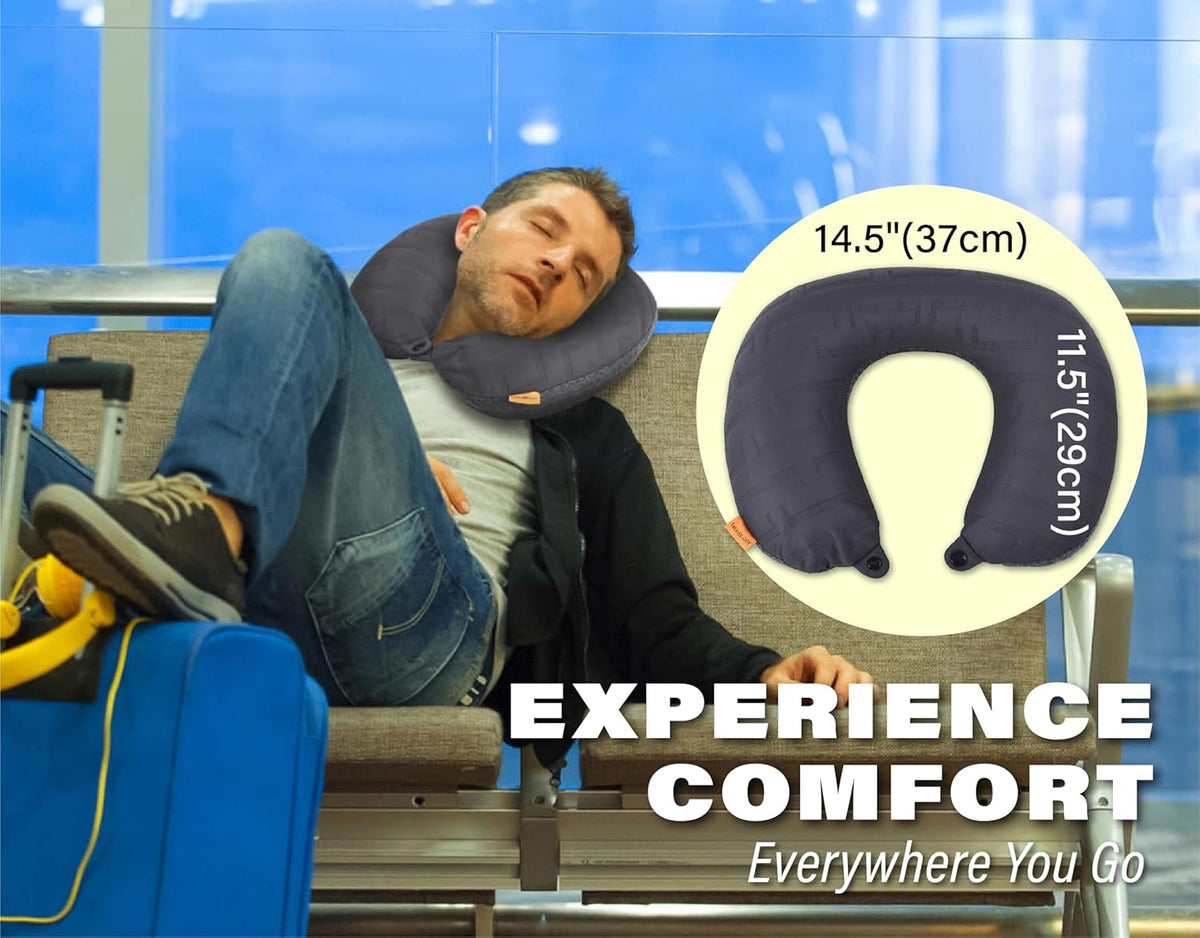 TREKOLOGY Inflatable Neck Pillow for Traveling - Inflatable Travel Pillow for Airplanes - Neck Air Pillow, Blow Up Travel Pillows for Neck Support