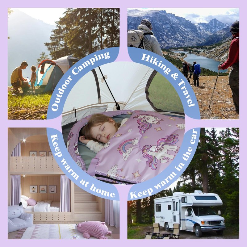 YOVOMEE Kids Sleeping Bag for Girls, 3 Season Sleeping Bag with Backpacking Bag, Warm & Cool Weather, Portable for Travel, Sleepovers, Indoor & Outdoor Camping, Machine Washable