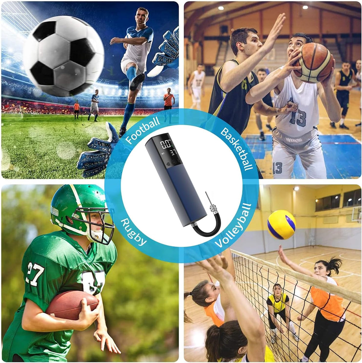 Pumteck Electric Ball Pump - Smart Portable Air Pump with Digital LCD Display & Pressure Gauge for Sports Balls