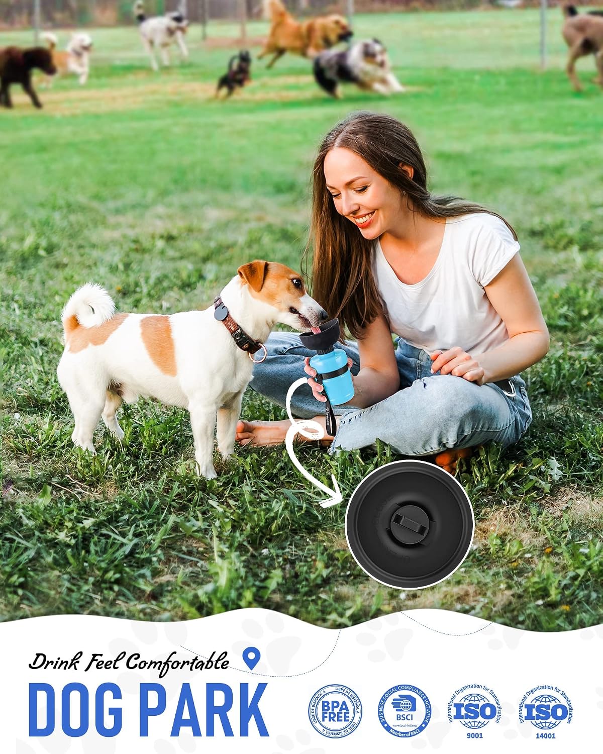 lesotc Dog Water Bottle, Portable Water Dispenser with Bowl, Leak Proof Pet Travel Squeeze Bottle, Puppy Essentials Dog Stuff Accessories for Outdoor Walking, Hiking, Camping