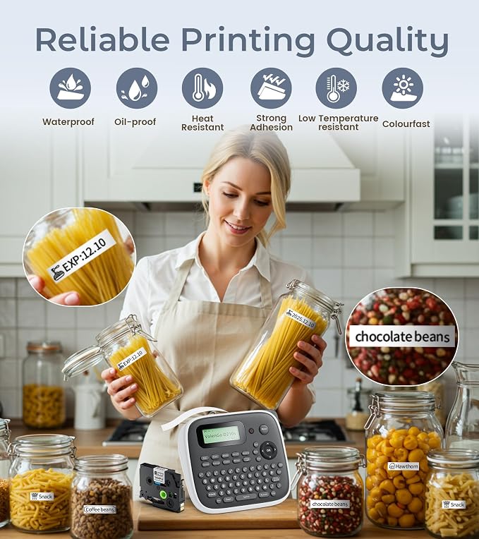 Label Maker Machine with Tape, Label Maker Waterproof Labels 12mm, D210s