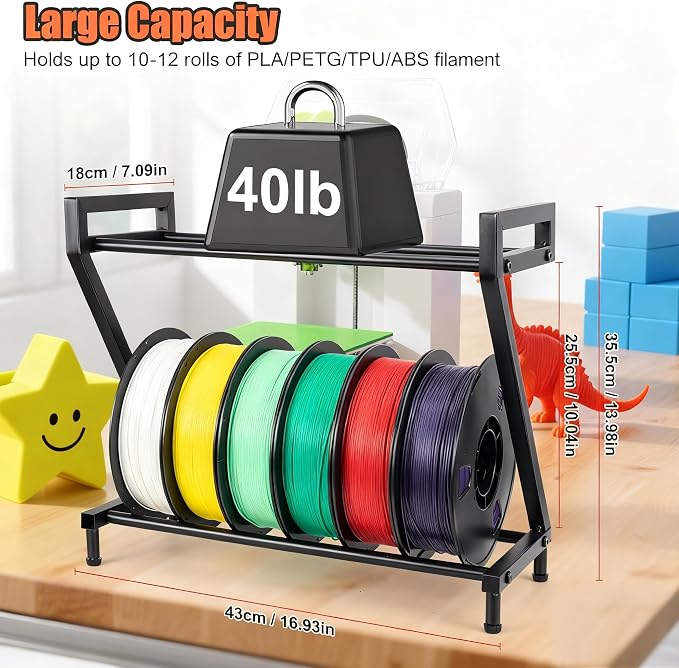 Z-shaped 2 Tiers 3D Printer Filament Storage Rack Desktop, 3D Printer Filament