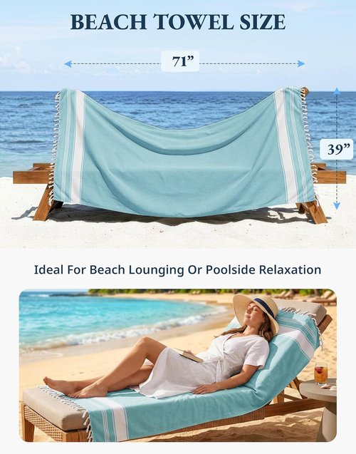 LANE LINEN Oversized Beach Towel - Quick Dry & Sand Free 4 Pack, Extra Large 39"x71", Aqua