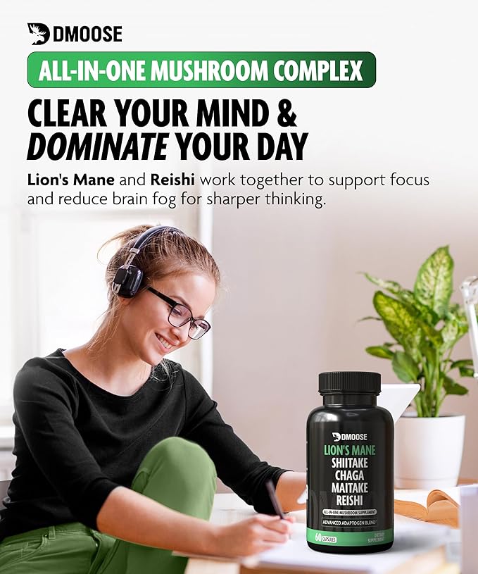 Lions Mane Mushroom Complex, 5 in 1 Adaptogenic Blend - Lionsmane, Chaga, Maitake, Shiitake and Reishi Extract Capsules - Nootropic Mushroom Supplement for Memory, Focus and Immune Support