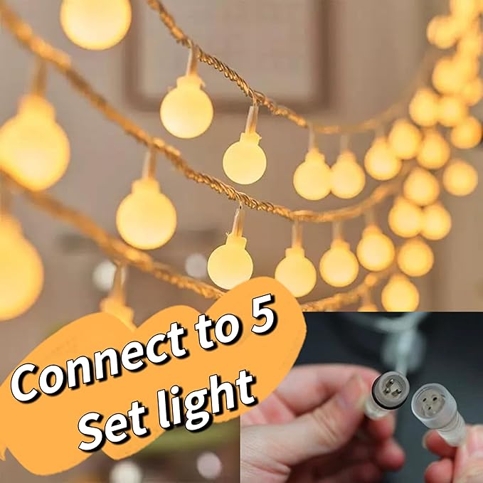 100 LED Connectable Globe String Lights Indoor Bedroom, 33ft Warm White Christmas String Lights Plug in with Remote, 8 Modes Hanging Fairy Lights Outdoor for Room Classroom Dorm Party Decor
