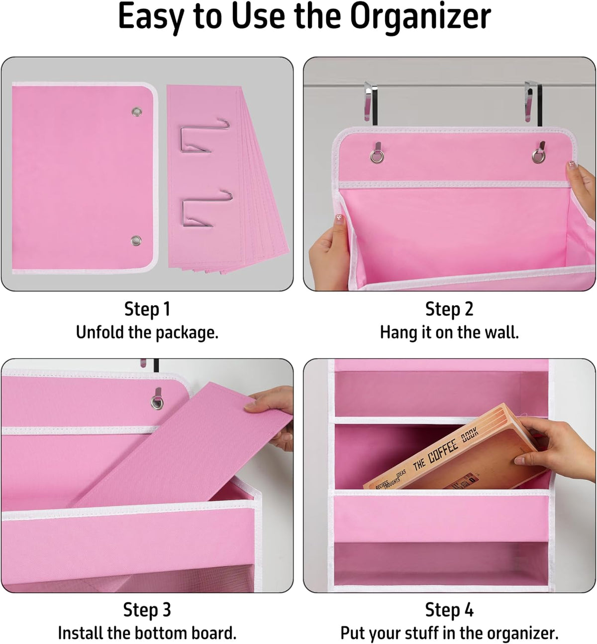 TYMENSH Pink Over Door Organizer with 5 Large Clear Pockets and 6 Side Mesh Pockets, Anti-Tilt Hanging Door Storage for Nursery, Bedroom, Bathroom, Closet, Toys, Baby Essentials