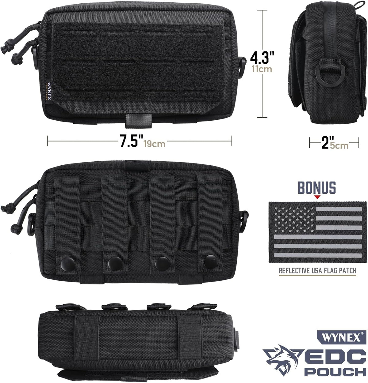 WYNEX Tactical Molle Admin Pouch - Utility EDC Bag with Laser Cut Design & American Flag | Compact Size