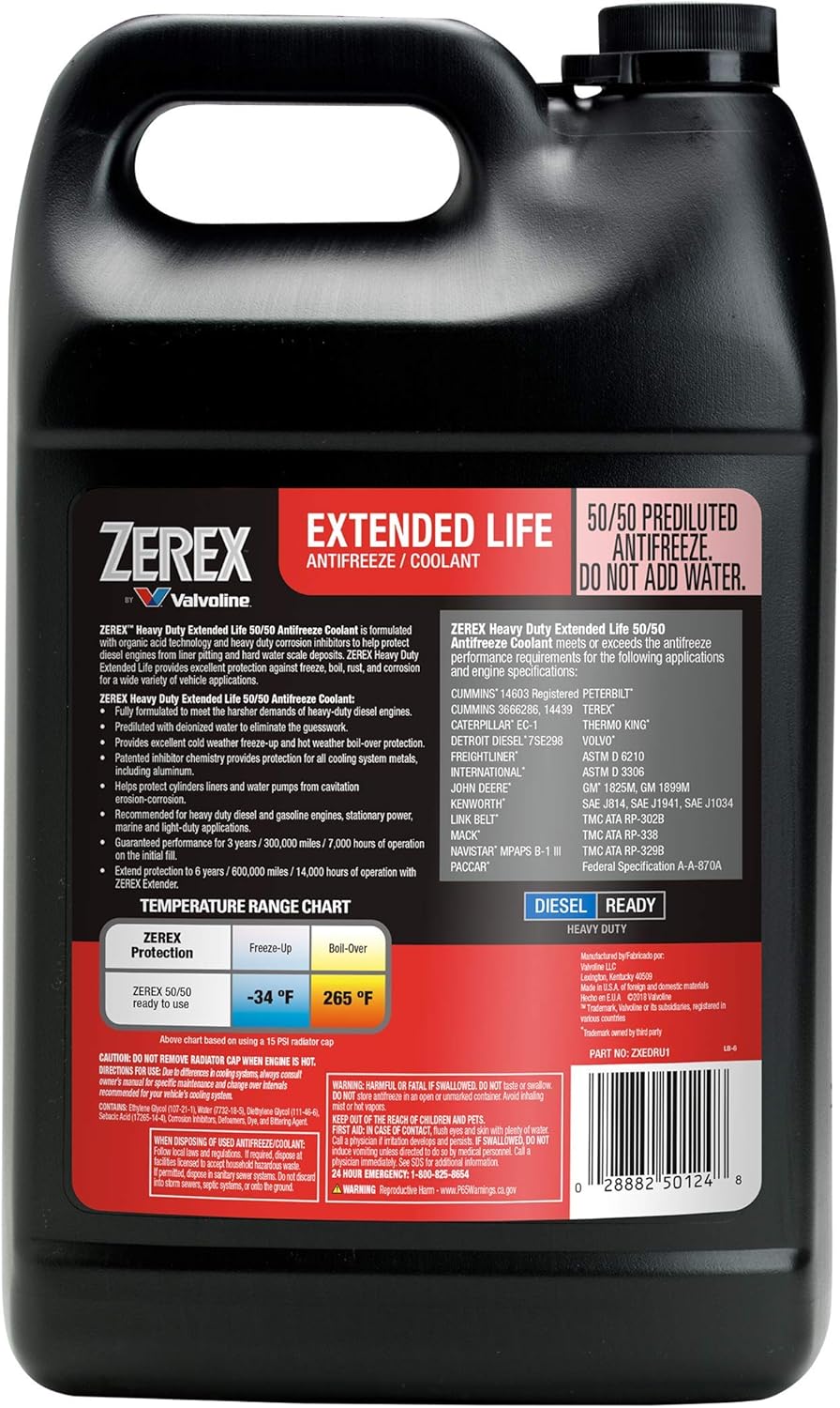 Zerex Extended Life Red Heavy Duty (HD) 50/50 Prediluted Ready-to-Use Antifreeze/Coolant 1 GA