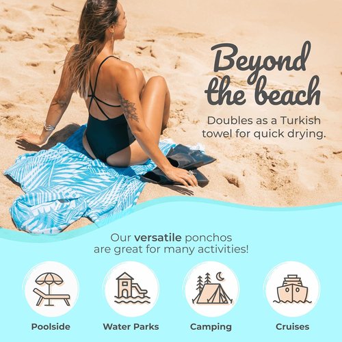 Nova Blue Surf Poncho - Large Hooded Changing Towel (33 x 37) - 100% Cotton for Beach & Pool Use