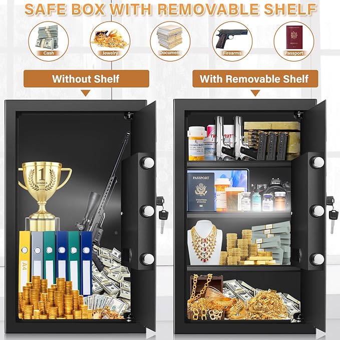 Large Safe Box with LED Light, Anti-theft Home Safe with Digital Keypad