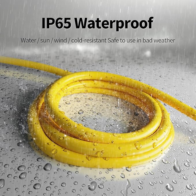 POWGRN 10 Ft 10AWG Outdoor Extension Cord Waterproof Heavy Duty 10 Gauge 3 Prong, Flexible Cold-Resistant Power Cord Indoor & Outside with Lighted Indicator End, 15Amp 1875W SJTW Yellow ETL Listed