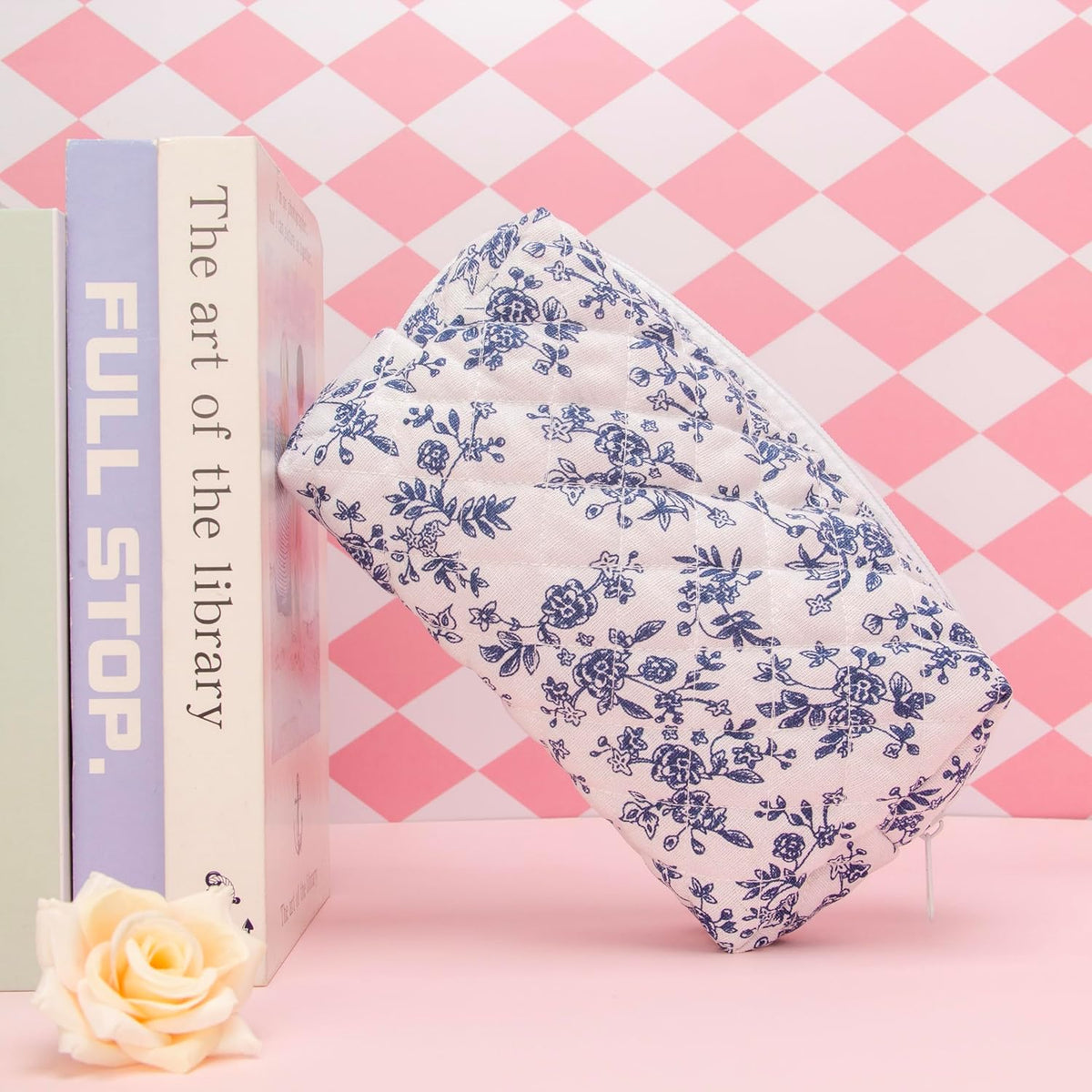 PAZIMIIK Small Quilted Makeup Bag,Zipper Cosmetic Pouch,Jouy Blue,6 Pack