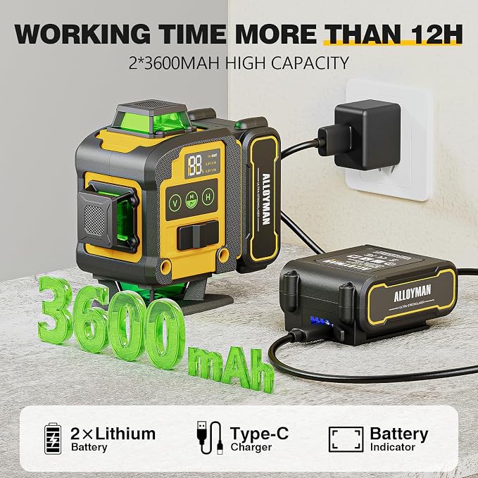Alloyman 4x360°Self Leveling Laser Level, 12 Ft./3.7M Professional Laser Level