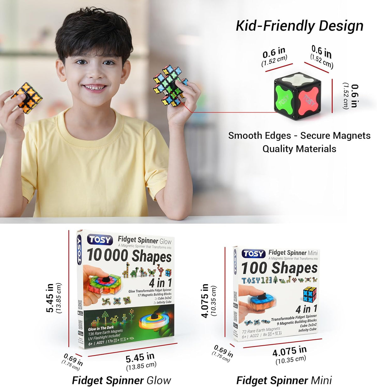 TOSY Magnet Fidget Spinner - Glow-in-the-Dark 3-in-1 Transformable Toy | Infinity Cube & Puzzle for Stress Relief