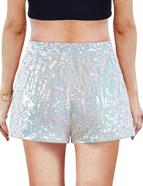 MANER Women's High Waisted Sequin Shorts - Sparkly Stretchy Design for Night Out | Party Wear