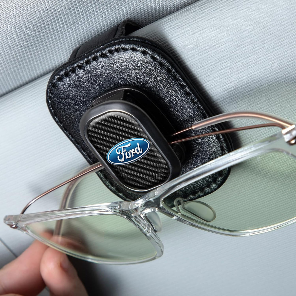 Sunglasses Holder, Leather Glasses Holders Compatible with Dodge Series Car Sun Visor, Eyeglasses Hanger and Ticket Card Clip Eyeglasses Mount for Car, for Accessories, Black
