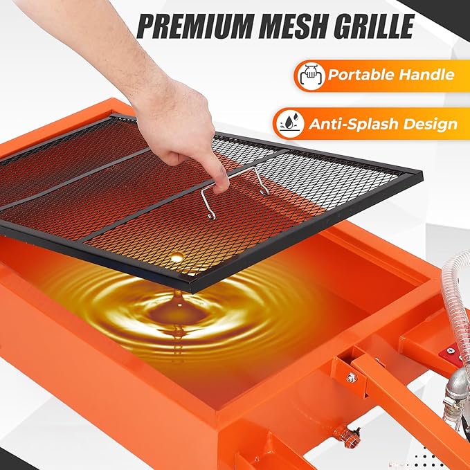 15 Gallon Oil Drain Pan with 110V Electric Pump, Low Profile Oil Drain Pan for Oil Change, Oil Change Pan with 8 Ft Hose and Folding Handle, Rolling Oil Drain Cart for Car, SUV, Trucks, Orange