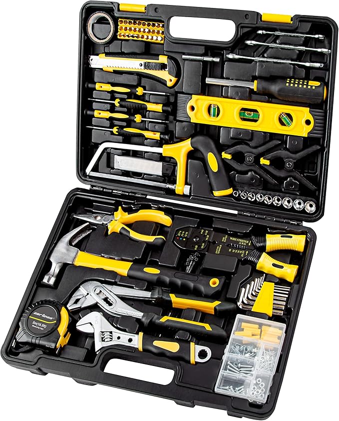 CARTMAN 218-Piece Tool Set General Household Hand Tool Kit with Plastic Toolbox Storage Case Yellow