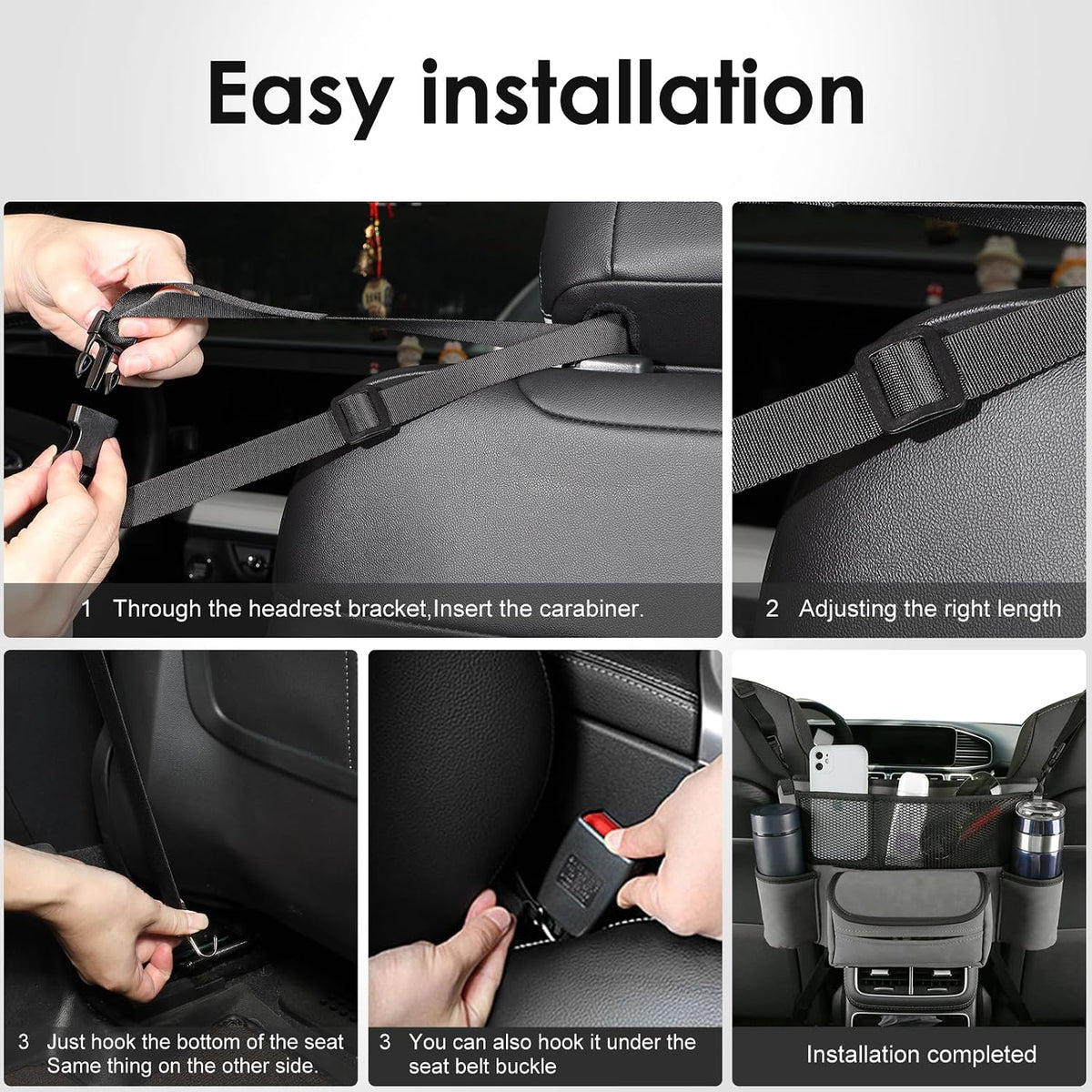 Leather Car Seat Organizer for Handbag/Purse – Fits Between Front Seats, Holds Wallet, Phone & Essentials. (Modle A/Grey)