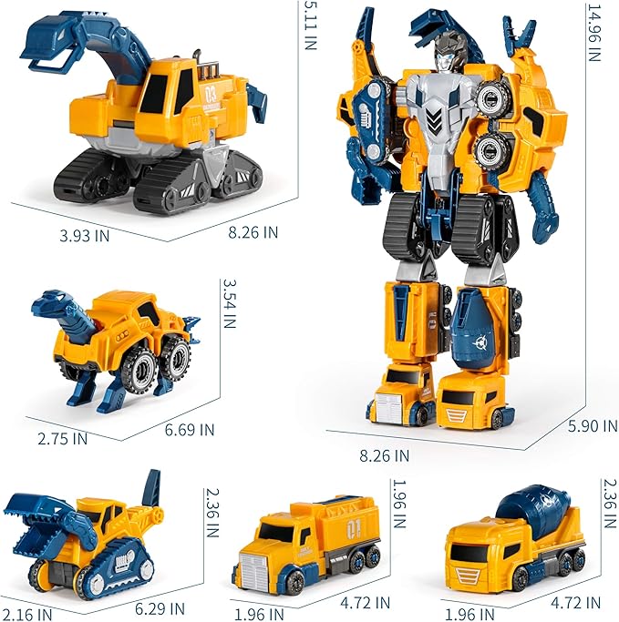 MIEBELY Toddler Robot Construction Vehicles Set – 5Pcs Transforming Robots for Kids - Magnetic Toys with Sturdy Connectors – Easy DIY Assembly Function – 5-in-1 Educational STEM Toys