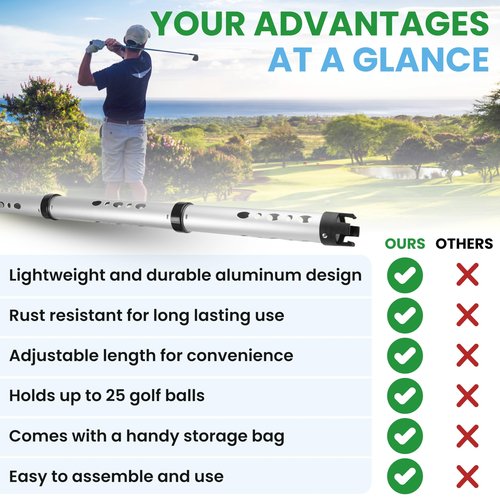 AUREXA Premium Golf Ball Retriever Telescopic Golf tees Golf Accessories Golf Gifts Golf Ball Cleaner Golf Ball Stamp Ball Bag Golf Ball Holder disc Golf Retriever Practice Golf Balls