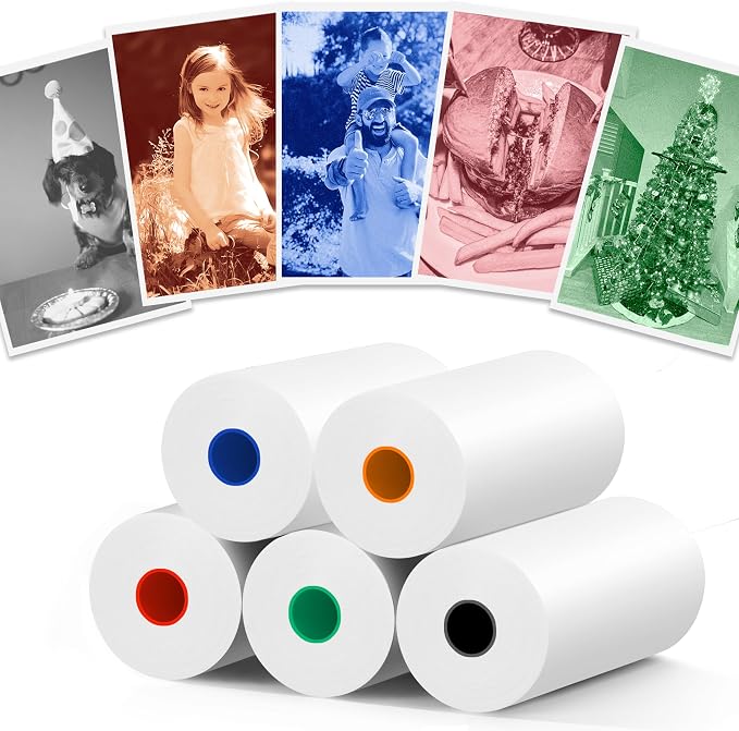 5 Rolls MIARALA 5 Vibrant Single-Color Kids Camera Paper Roll Refill, HD Paper