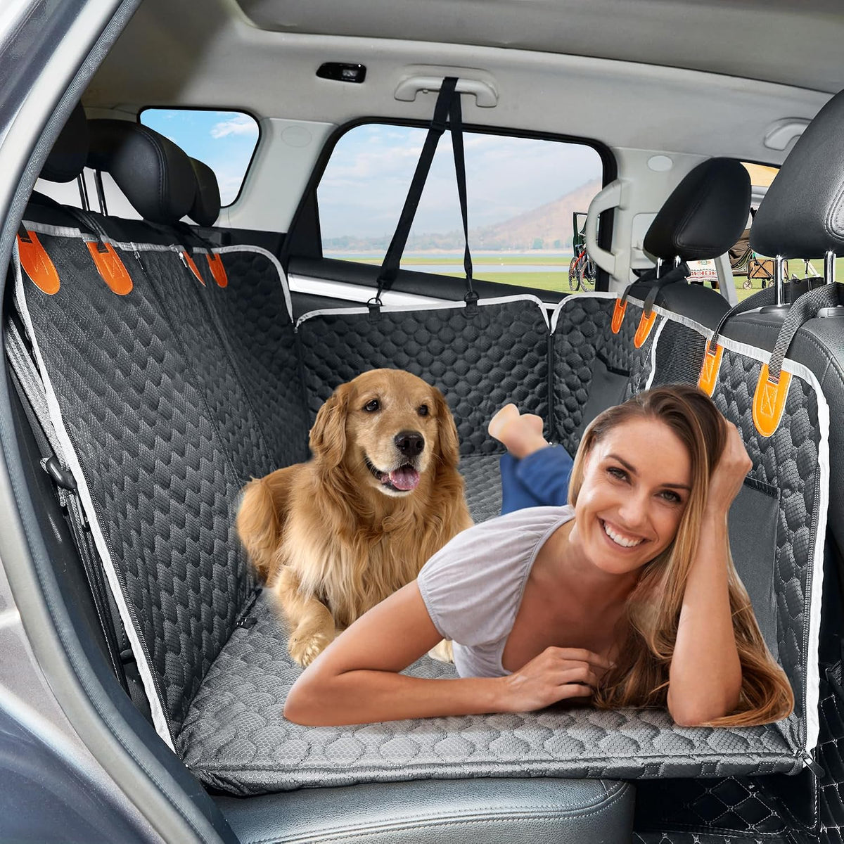 ANOSOSPECIAL Back Seat Extender,Dog Car Seat Cover,Waterproof Pet Hammock Travel Bed,Durable Camping Air Mattress,Non Inflatable Car Bed Mattress Easy Clean for Car SUV Truck (Black)