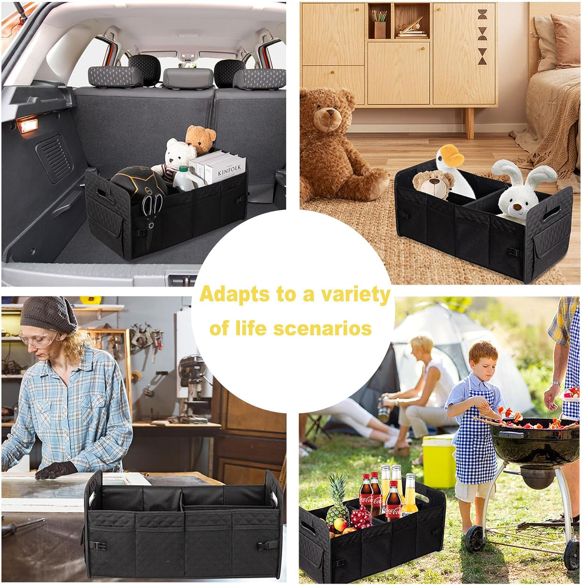 Car Trunk Organizer for SUV, Collapsible Car Storage Organizer Large Black