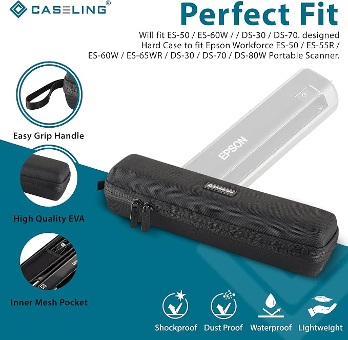 Caseling Case for Epson Workforce ES-50 ES-60W & DS-70 Portable Scanner | Fits